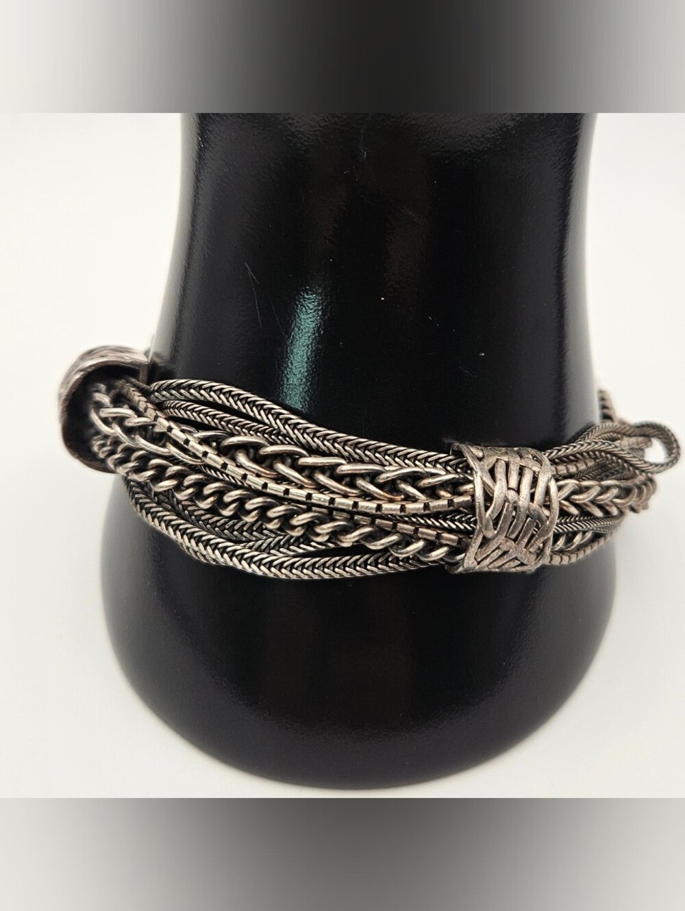 Vintage 925 Sterling Silver Multi Strand Foxtail Wheat Chain Bracelet THAI 7.25"